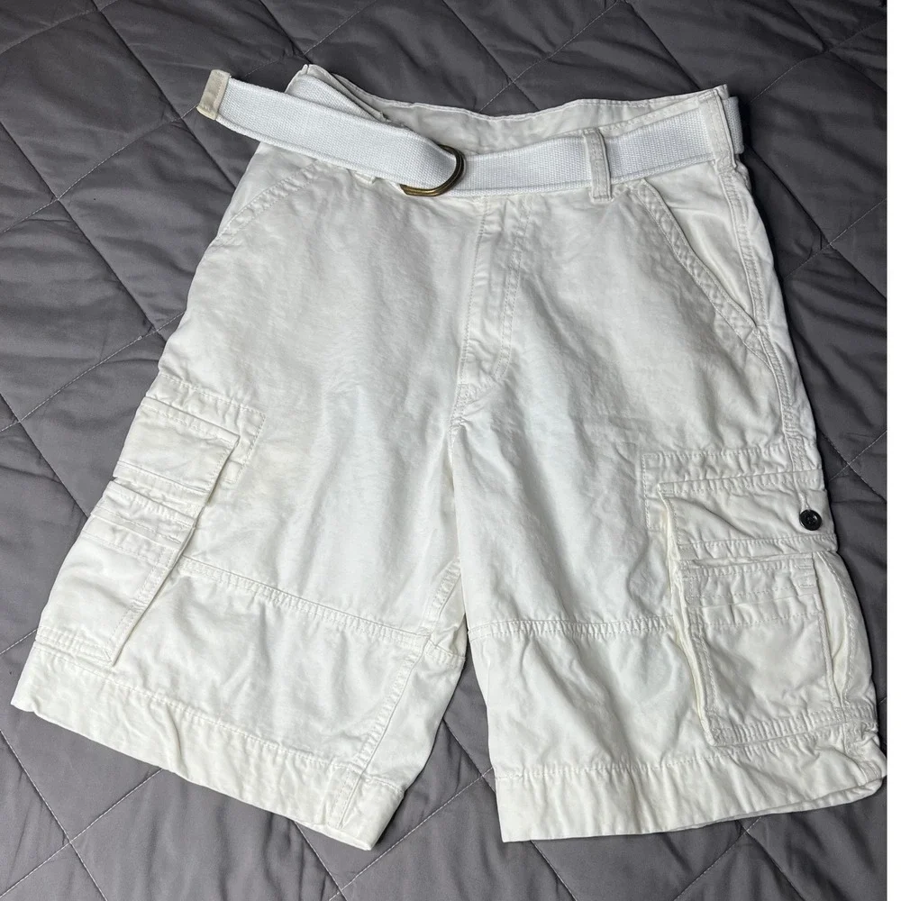 Levis Mens White Cargo Shorts with Belt Relaxed Fit Cotton‎ Twill W30 36610-0003
